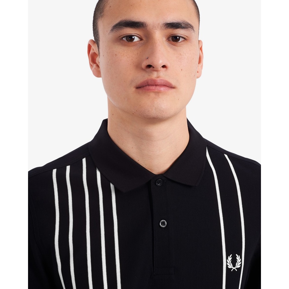 Polo de manga comprida piqué às riscas Preto-2