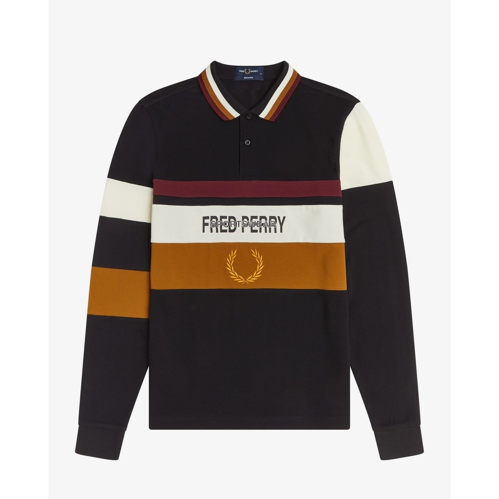 Polo de manga comprida com colarinho e botões às riscas Preto-2