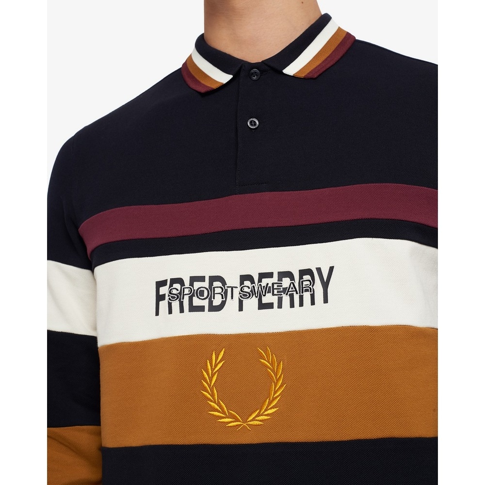 Polo de manga comprida com colarinho e botões às riscas Preto-3