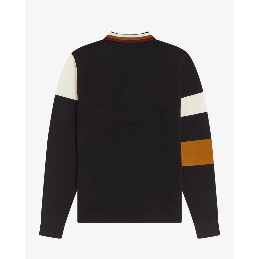 Polo de manga comprida com colarinho e botões às riscas Preto-5