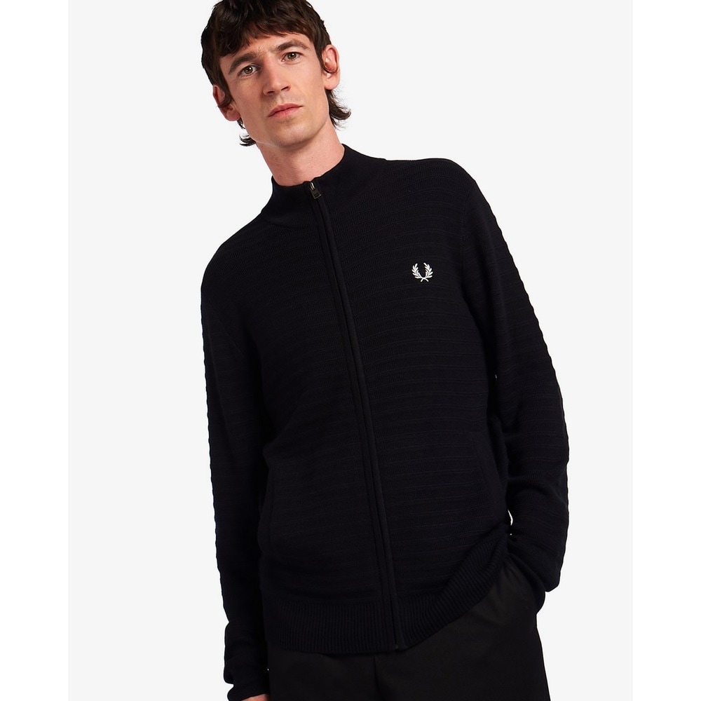 Casaco de malha com fecho de correr integral texturado em merino Preto-1