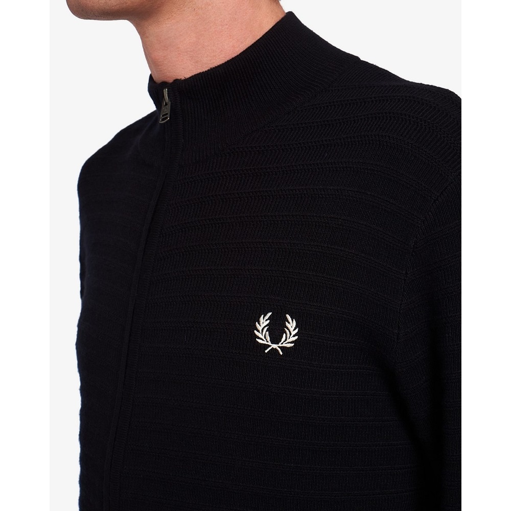 Casaco de malha com fecho de correr integral texturado em merino Preto-3