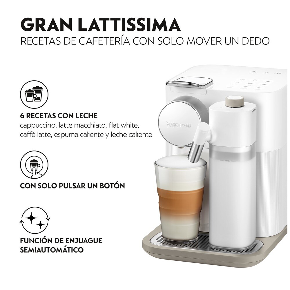 Cafetera de cápsulas Nespresso Gran Lattissima De'Longhi color blanco · El  Corte Inglés