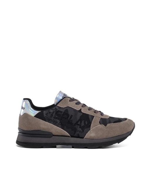 Zapatillas de piel de hombre en gris camuflaje con logo lateral · Replay ·  El Corte Inglés