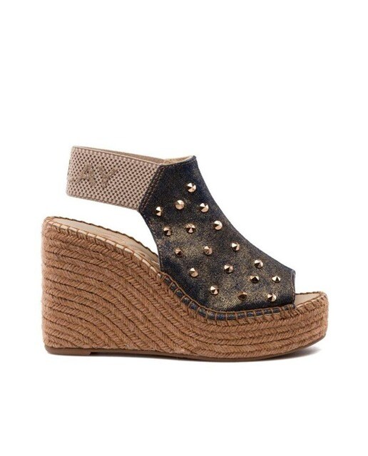 Alpargatas de cuña de mujer en color azul denim con tachas doradas · Replay  · El Corte Inglés