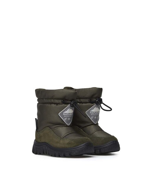 Botas de niños estilo aprés-ski de piel y tejido técnico color verde oscuro  · Naturino · El Corte Inglés