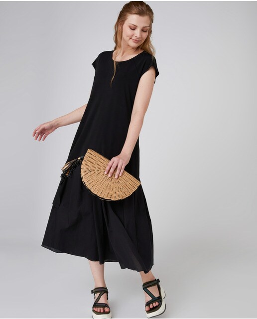 Vestido talla grande de tejido de punto y gasa de línea acampanada · Elena  Miró · El Corte Inglés
