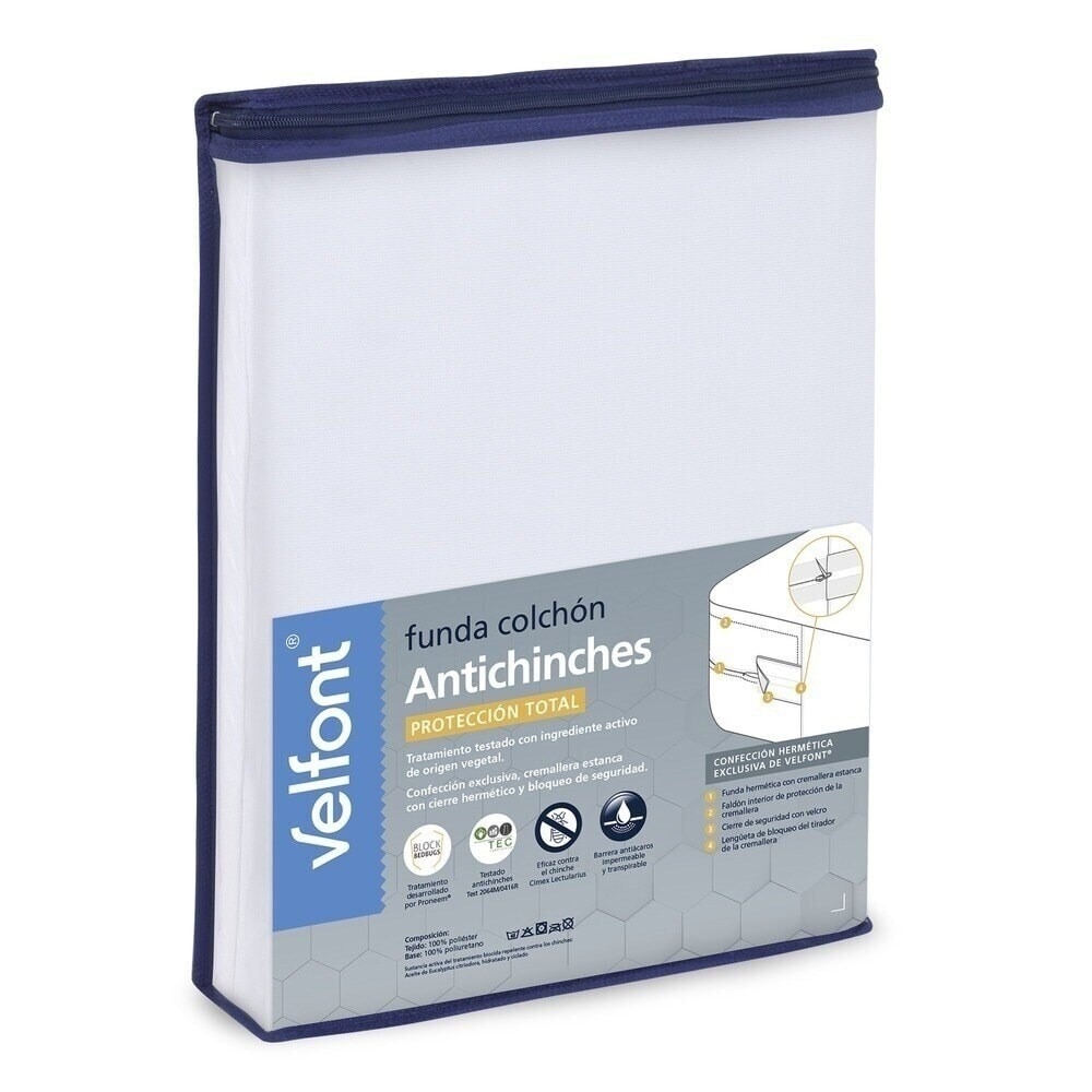 Imagen 2 de Funda de colchón impermeable poliéster antichinches Velfont - Blanco Cama 135 x 200 cm Blanco