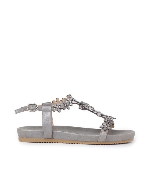 sandalias plateadas planas