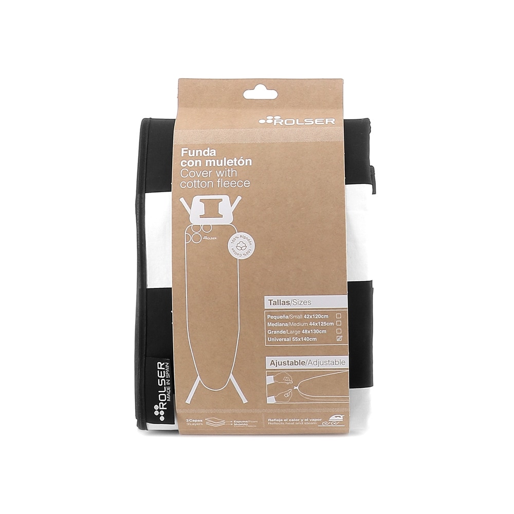 Imagen 1 de Funda tabla de planchar Muleton universal 140 x 55 Rolser - Blanco / Negro Blanco / Negro
