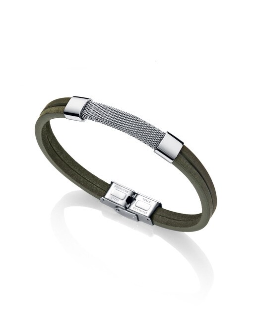 Pulsera de hombre Magnum de piel verde y placa de acero estilo malla ·  Viceroy · El Corte Inglés