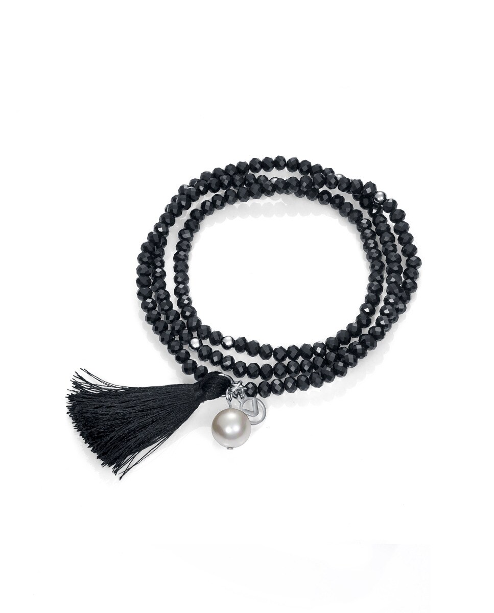 Bola negra gruesa Perla De Cristal Pulsera Elástica 19 Cm L