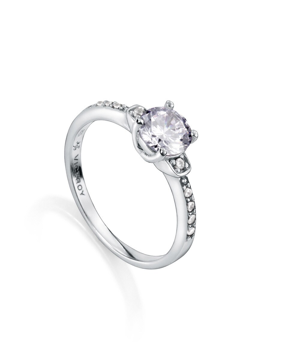 Anillo Clásica de plata de ley rodiada estilo solitario fino con circonitas  · Viceroy · El Corte Inglés