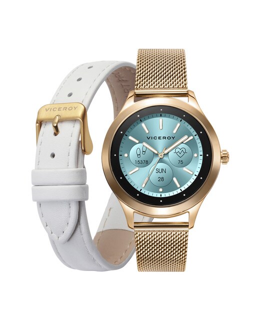 Smartwatch de mujer Smart Pro de acero Ip dorado y malla milanesa con  correa de piel blanca de recambio · Viceroy · El Corte Inglés
