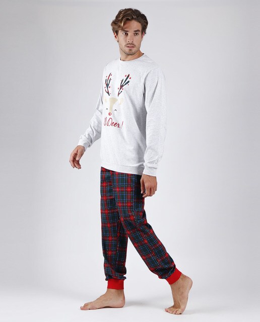 Pijama largo de hombre de punto en color gris claro combinado · Admas · El  Corte Inglés