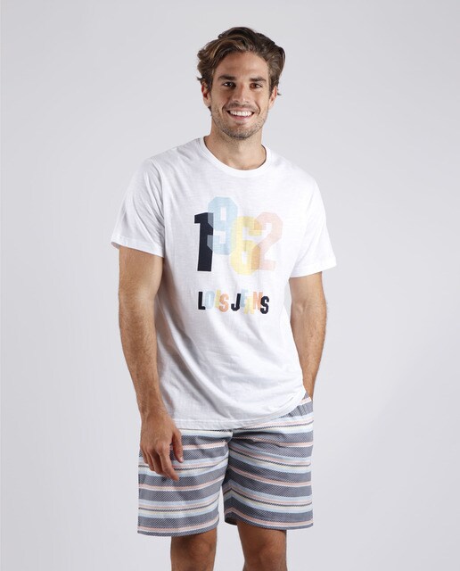 Pijama corto de hombre de punto en color blanco · Lois · El Corte Inglés