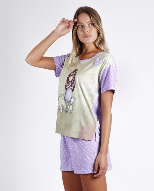 Pijama de mujer corto de lunares y dibujo frontal · Santoro · El Corte  Inglés