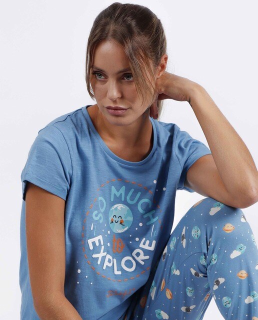 Pijama de mujer largo estampado con manga corta · Mr. Wonderful · El Corte  Inglés