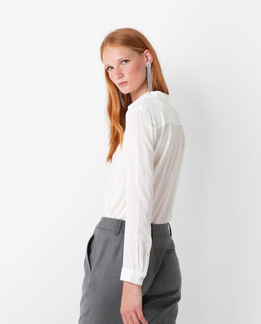 Camisa de mujer regular de seda en color blanco · Scalpers Scalpers Camisa Seda Bolsillos Camisa para Mujer, Talla S