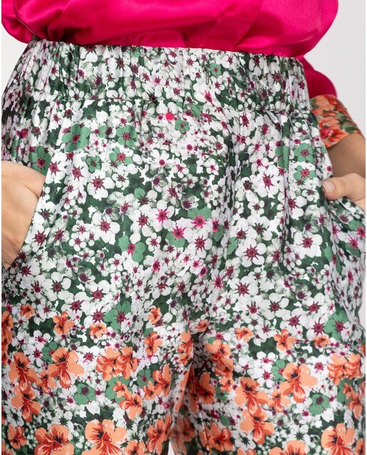 Pantalón recto de mujer de satén con cinturilla elástica y estampado de  flores · Niza · El Corte Inglés