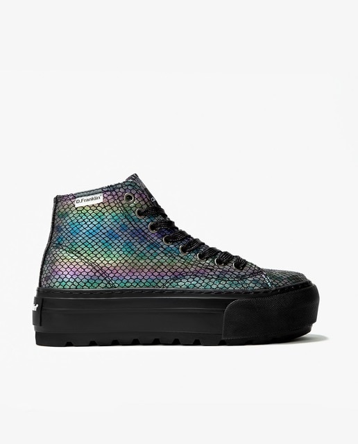 Zapatillas deportivas de mujer abotinadas con plataforma en color negro  iridiscente · D.Franklin · El Corte Inglés