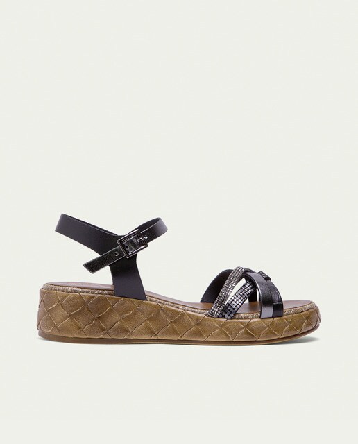 Sandalias de cuña de mujer de piel color negro plomo · Porronet · El Corte  Inglés