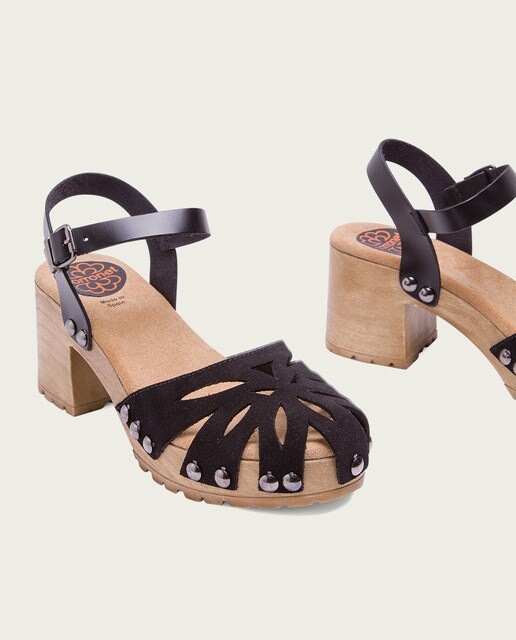 Sandalias de tacón color de mujer de serraje negro · Porronet · El Corte  Inglés