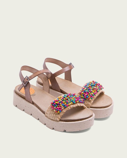 Sandalias de plataforma de mujer de rafia en color taupe colores · Porronet  · El Corte Inglés