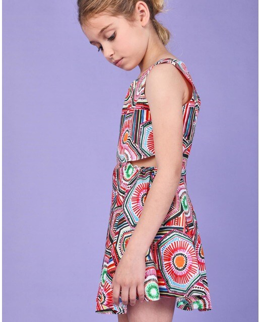 Vestido de niña de algodón estampado psicodélico con aberturas en laterales  · Pan con Chocolate · El Corte Inglés