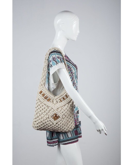 Bolso de hombro tipo shopping Laura Valle en macramé de algodón natural · Laura  Valle · El Corte Inglés
