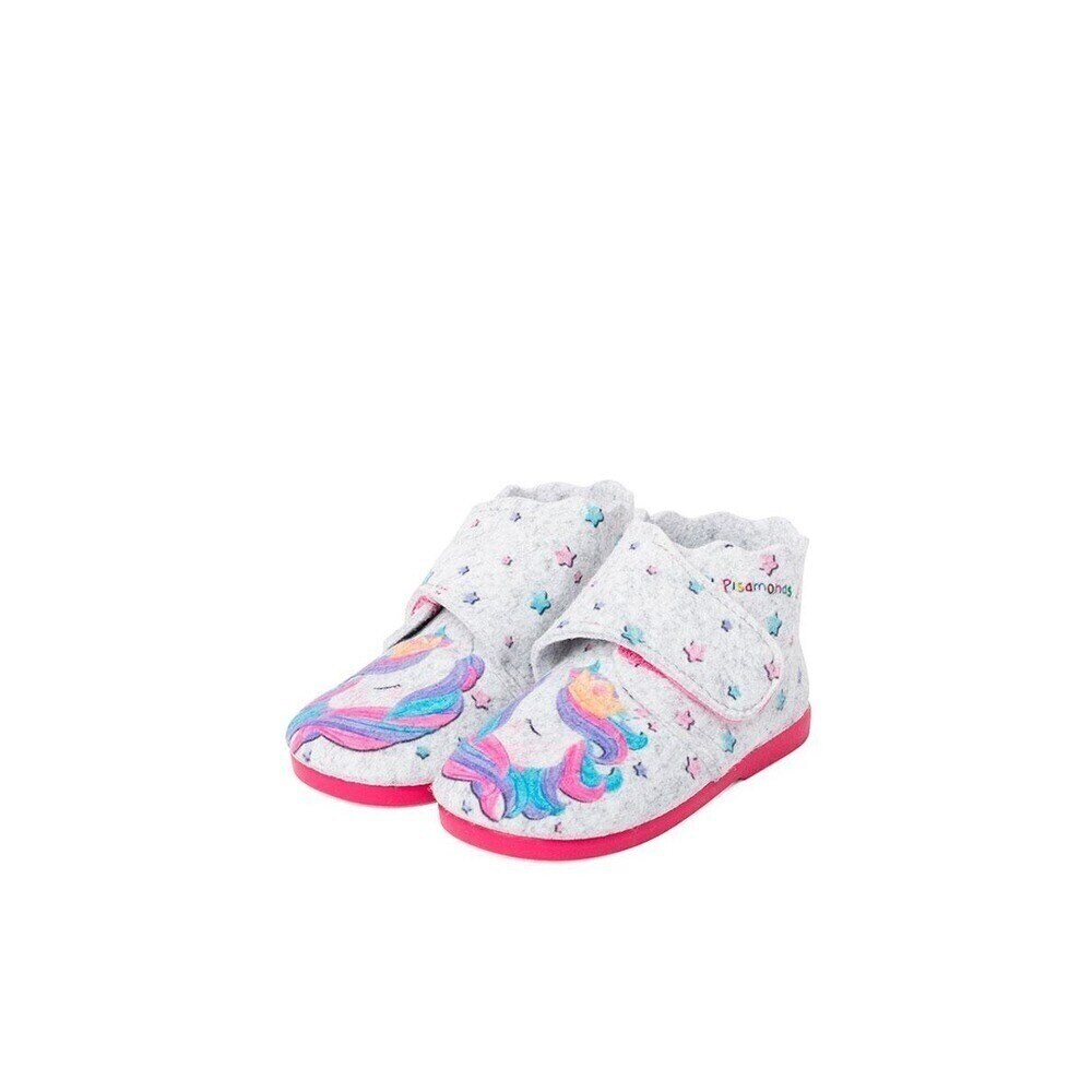 Pantufas de bebés de feltro com desenho de unicórnio Pisamonas Cinzento-4