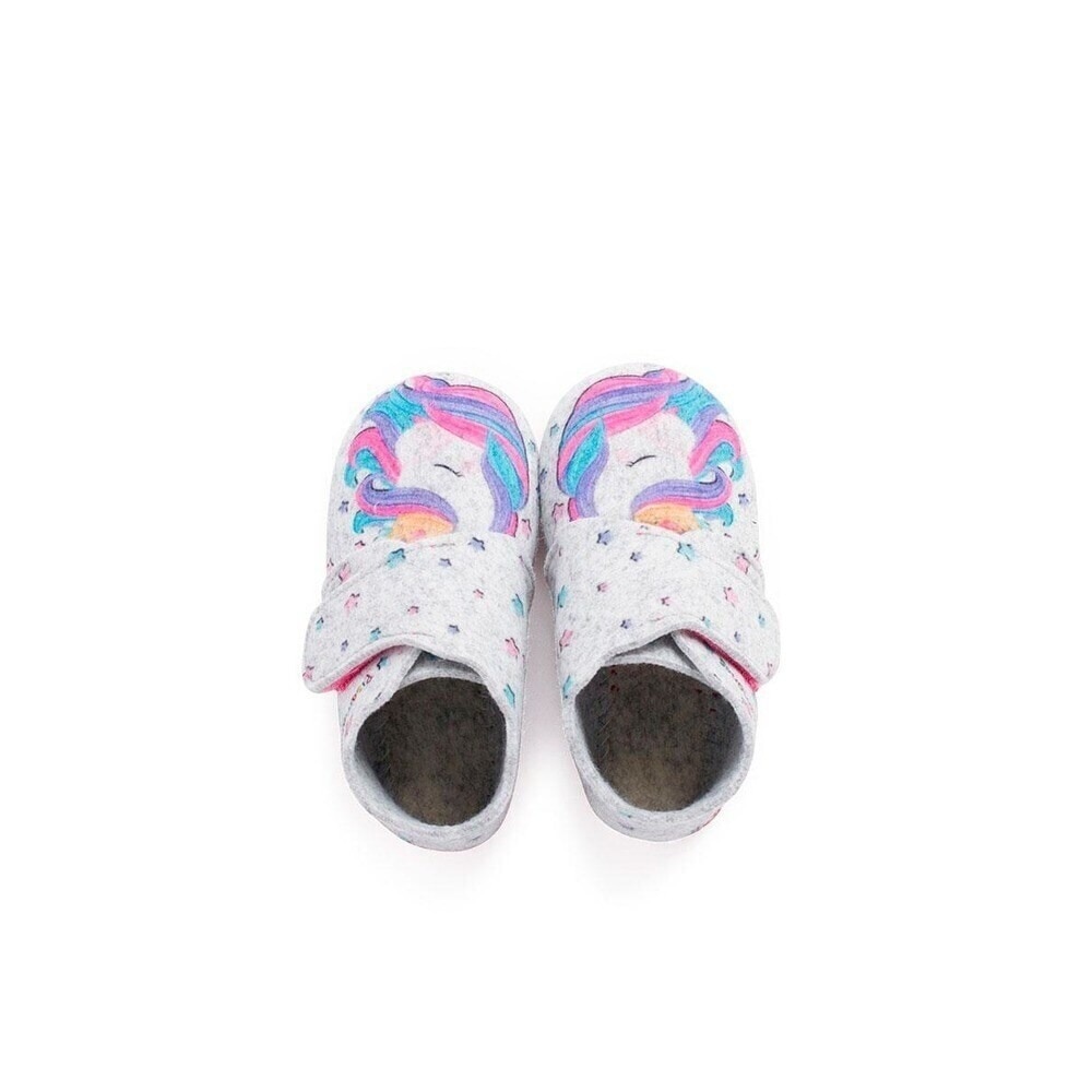 Pantufas de bebés de feltro com desenho de unicórnio Pisamonas Cinzento-5