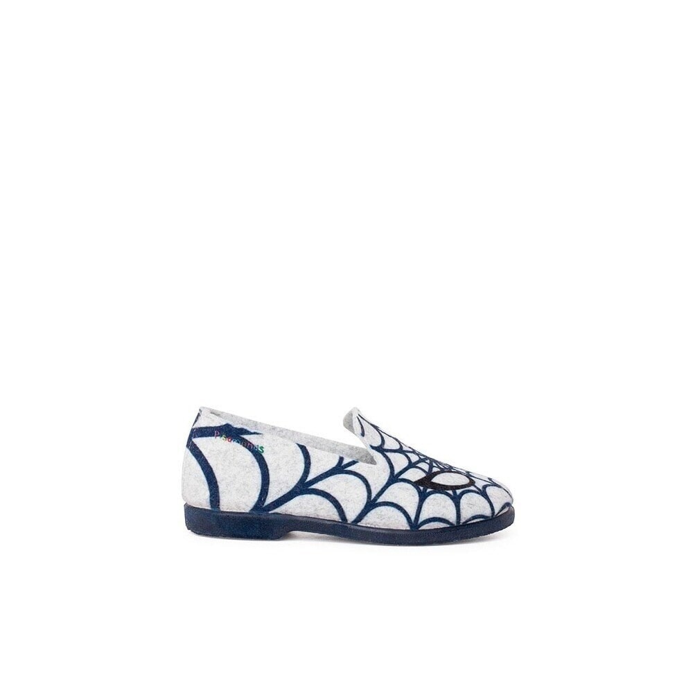 Pantufas de criança de feltro com teia de aranha azul Pisamonas Branco-1