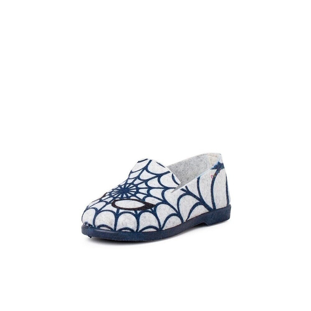 Pantufas de criança de feltro com teia de aranha azul Pisamonas Branco-2