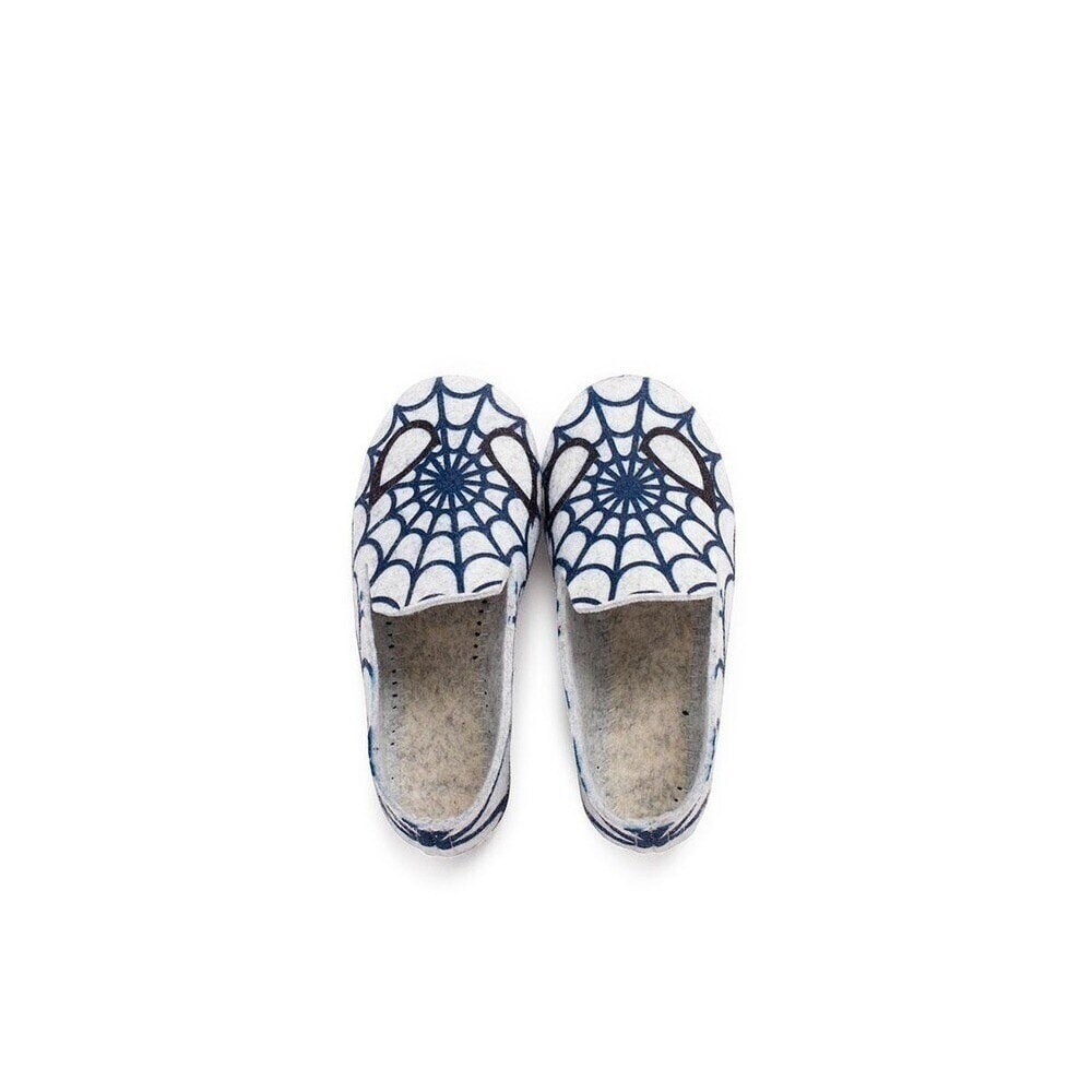 Pantufas de criança de feltro com teia de aranha azul Pisamonas Branco-5