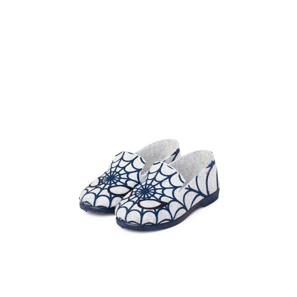 Pantufas de criança de feltro com teia de aranha azul Pisamonas Branco-4