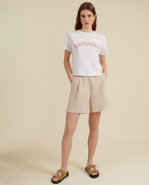 Bermuda de mujer de lino con goma en la cintura · Brownie · El Corte Inglés