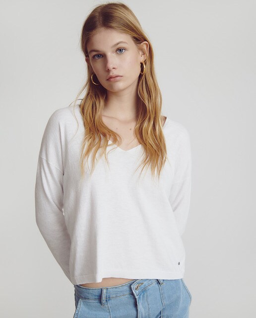 Jersey de mujer liso con cuello de pico · Brownie · El Corte Inglés