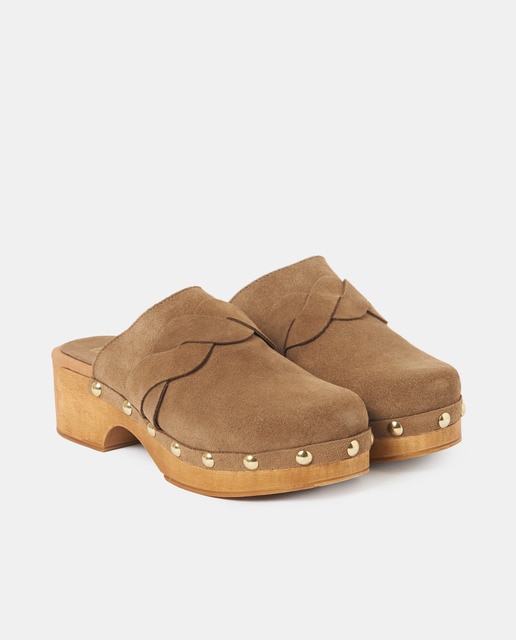 Zuecos de mujer de piel color camel con detalle de trenza · Brownie · El  Corte Inglés