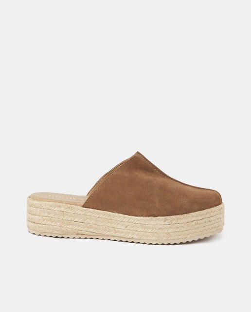 Zuecos de mujer de piel color marrón con plataforma de yute · Brownie · El Corte  Inglés