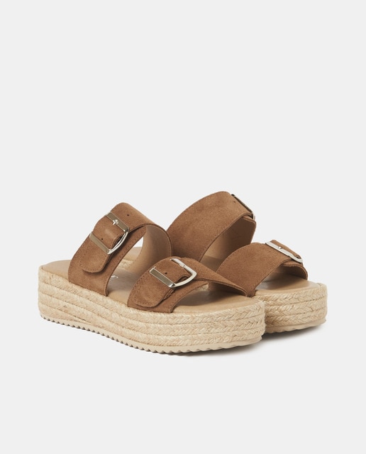 Sandalias de plataforma de mujer de piel color marrón con doble hebilla ·  Brownie · El Corte Inglés
