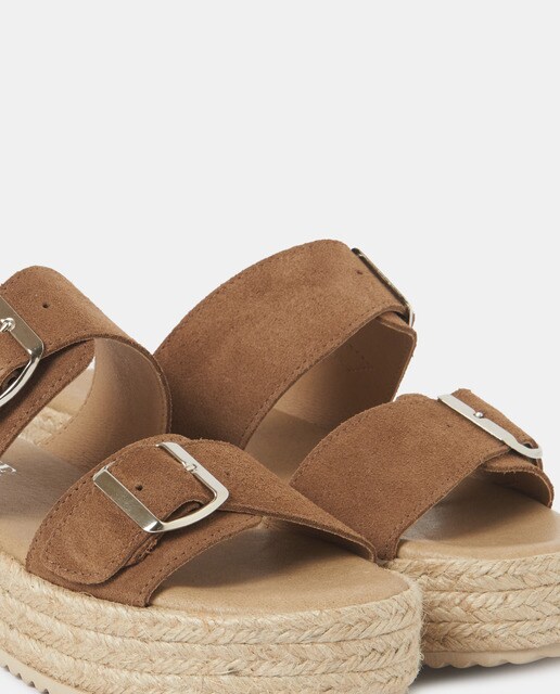 Sandalias de plataforma de mujer de piel color marrón con doble hebilla ·  Brownie · El Corte Inglés