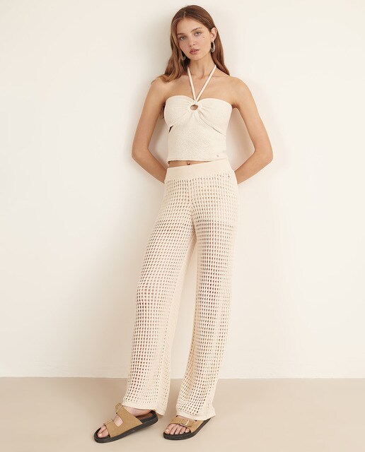 Pantalón de campana de mujer de tiro alto calado · Brownie · El Corte Inglés