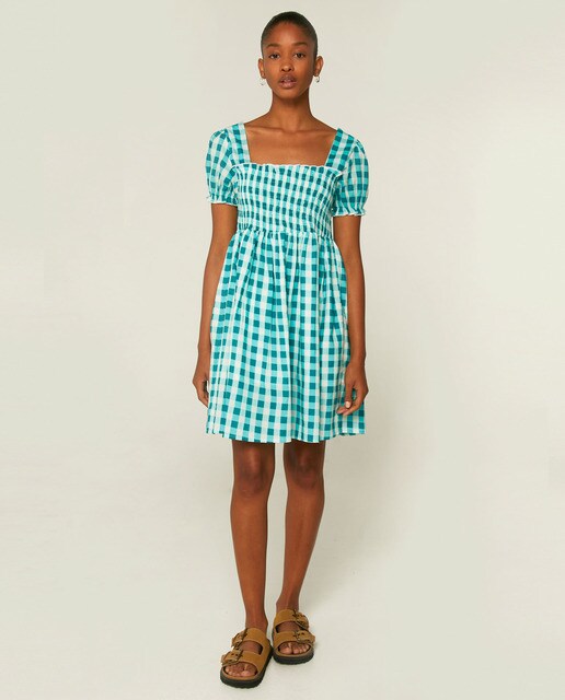 Vestido corto de nido de abeja con estampado de cuadros vichy · Compañía  Fantástica · El Corte Inglés