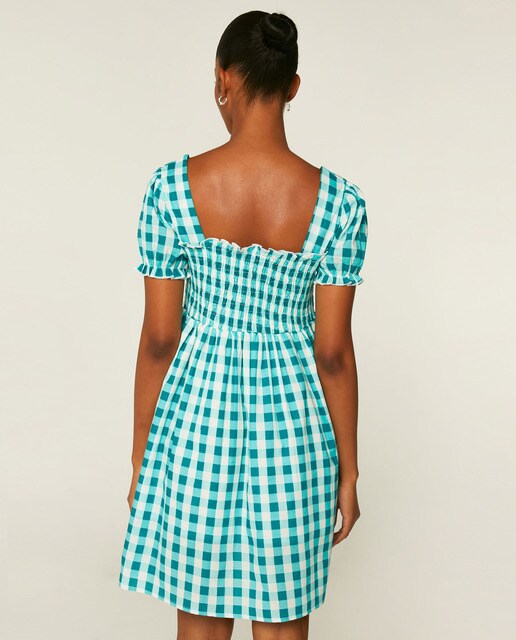 Vestido corto de nido de abeja con estampado de cuadros vichy · Compañía  Fantástica · El Corte Inglés