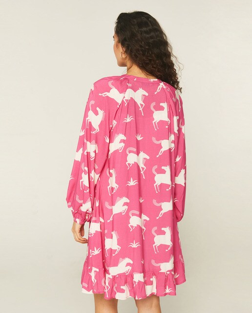 Vestido corto amplio con volante y estampado de caballos · Compañía  Fantástica · El Corte Inglés