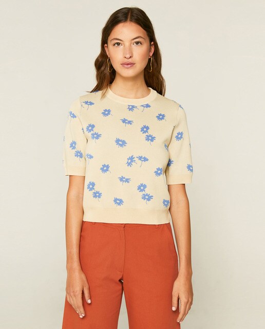 Jersey de mujer de manga corta con estampado de flores · Compañía Fantástica  · El Corte Inglés