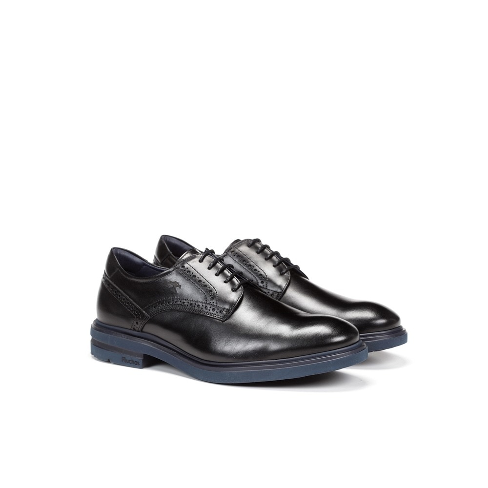 Zapatos de cordones de hombre Fluchos en color con troquelado - Negro Negro-2