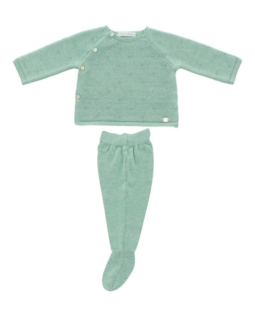 Conjunto de bebé de jubón con apertura delantera y polaina de punto en  verde · MARTÍN ARANDA · El Corte Inglés