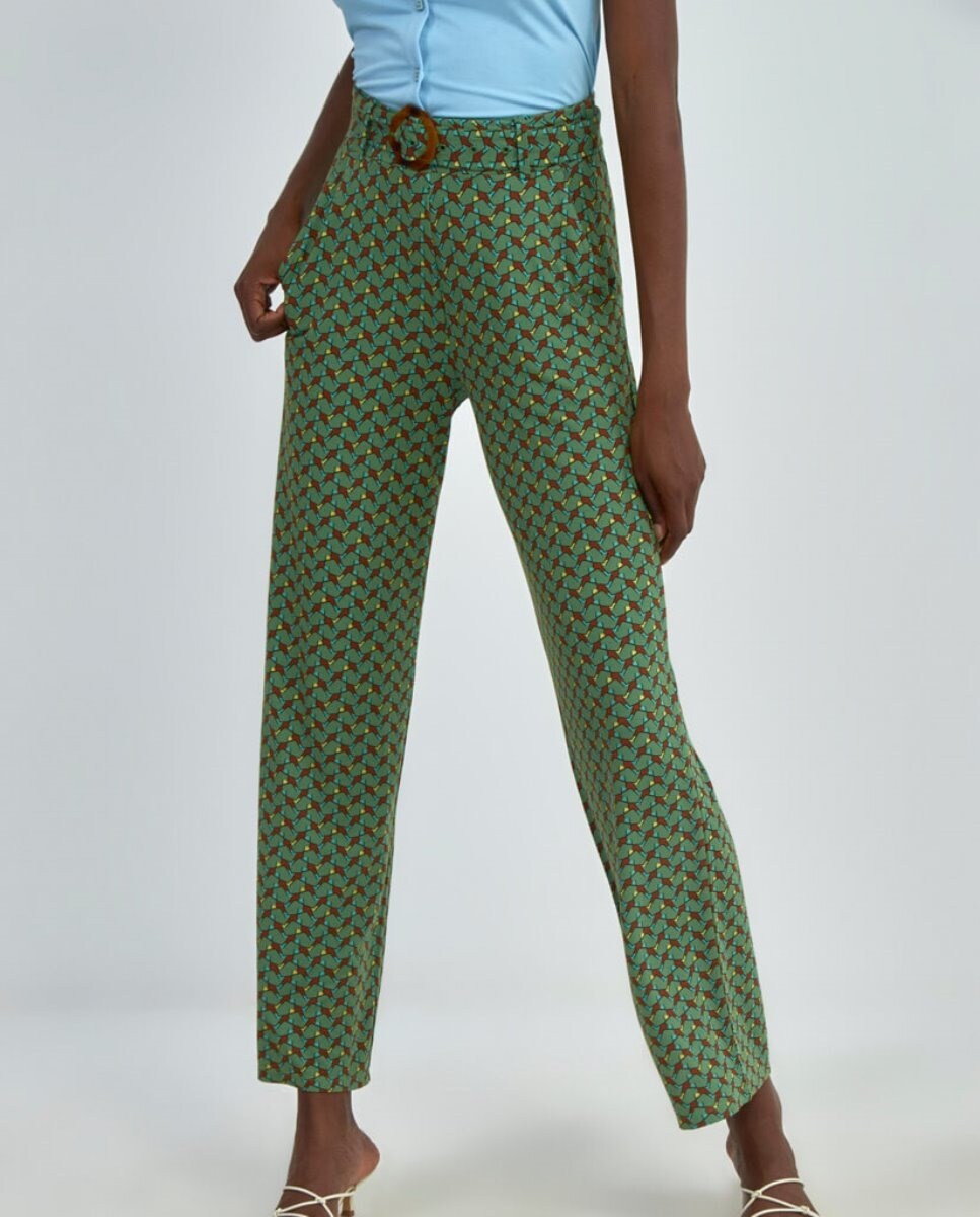 Pantalón recto de mujer estampado con cinturón · Surkana · El Corte Inglés